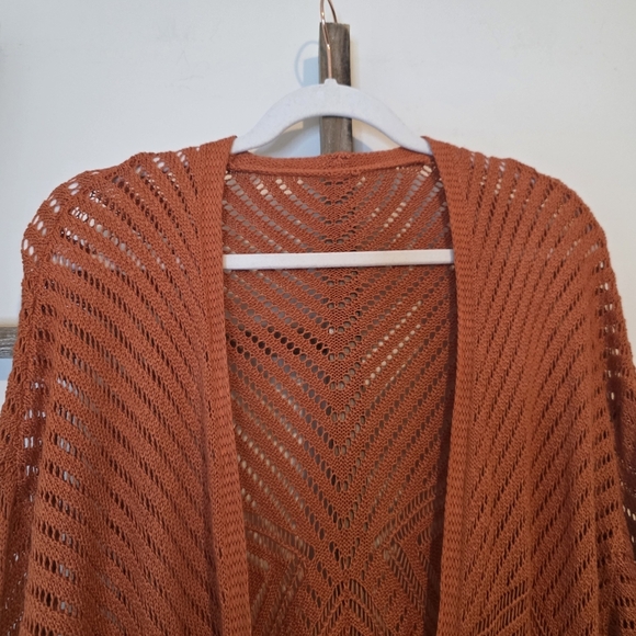 ⭐️40% Off⭐️ Burnt Orange Loose Knit Fringe Cardigan - Picture 3 of 7